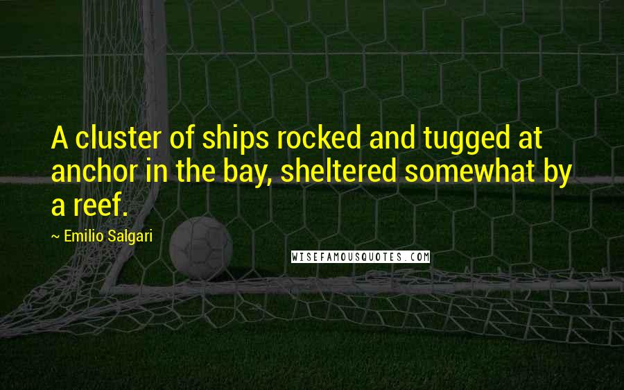 Emilio Salgari quotes: A cluster of ships rocked and tugged at anchor in the bay, sheltered somewhat by a reef.