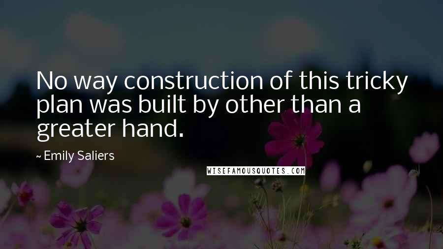 Emily Saliers quotes: No way construction of this tricky plan was built by other than a greater hand.