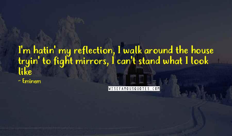 Eminem quotes: I'm hatin' my reflection, I walk around the house tryin' to fight mirrors, I can't stand what I look like