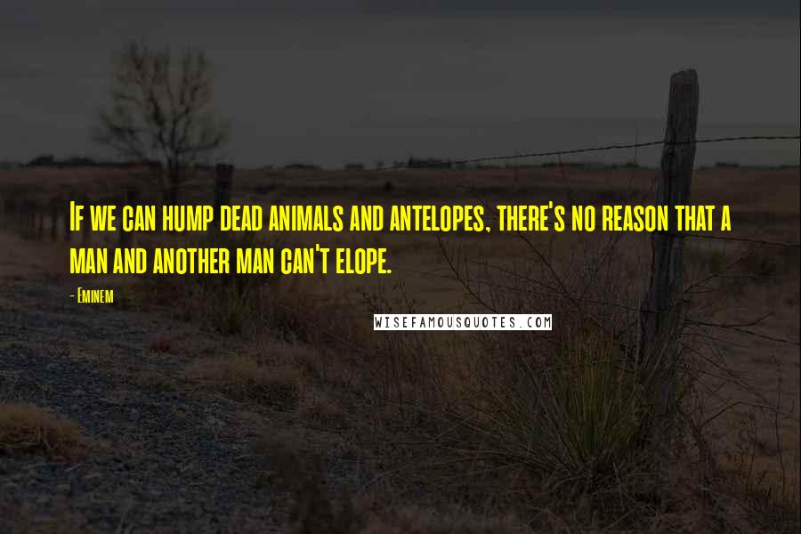 Eminem quotes: If we can hump dead animals and antelopes, there's no reason that a man and another man can't elope.