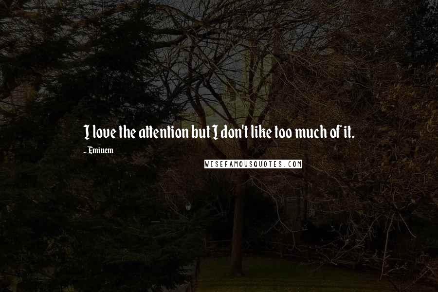 Eminem quotes: I love the attention but I don't like too much of it.