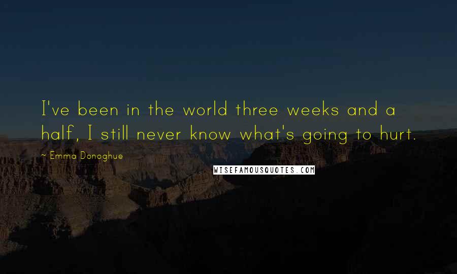 Emma Donoghue quotes: I've been in the world three weeks and a half, I still never know what's going to hurt.