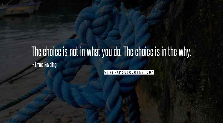 Emma Raveling quotes: The choice is not in what you do. The choice is in the why.