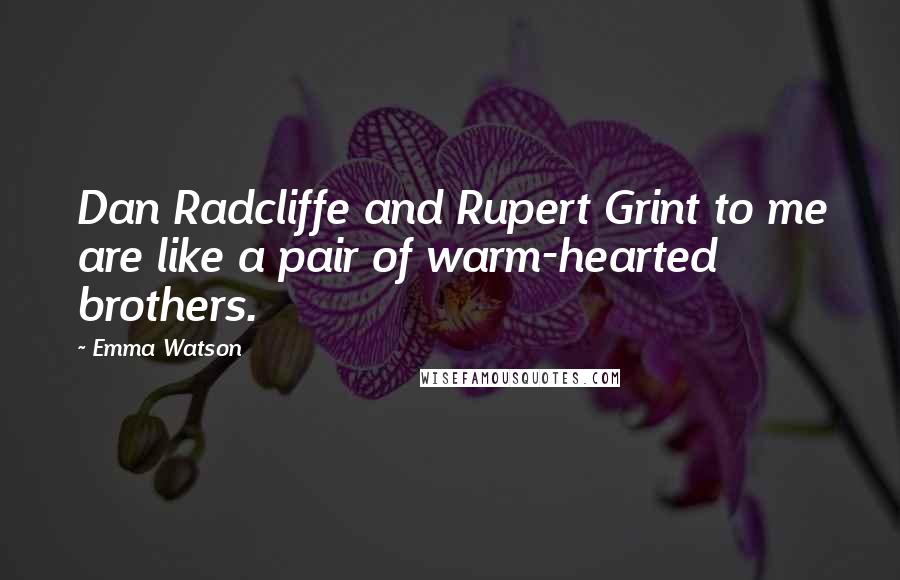 Emma Watson quotes: Dan Radcliffe and Rupert Grint to me are like a pair of warm-hearted brothers.