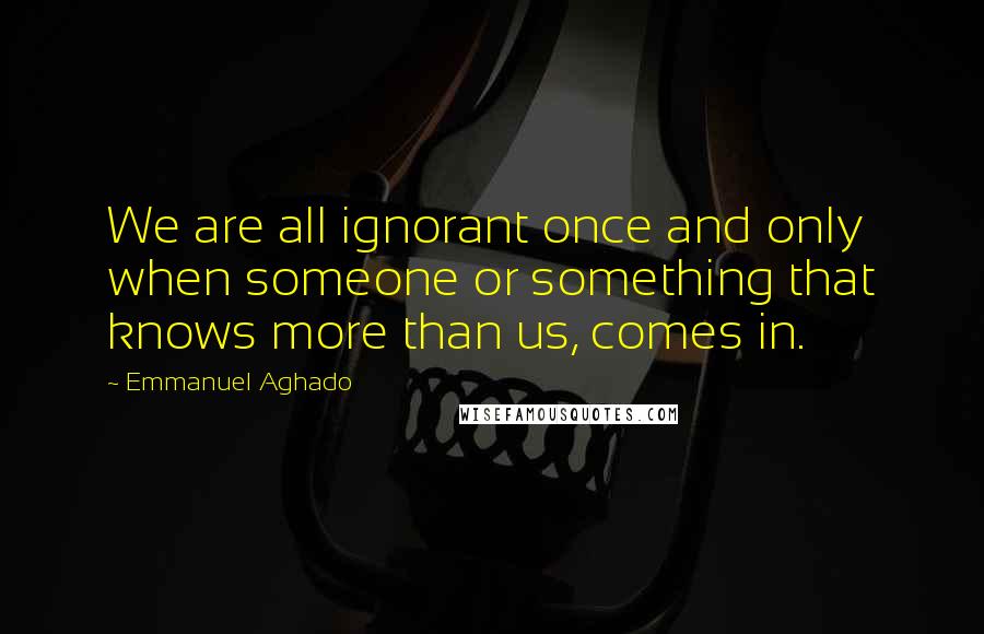 Emmanuel Aghado quotes: We are all ignorant once and only when someone or something that knows more than us, comes in.