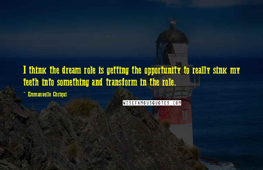 Emmanuelle Chriqui quotes: I think the dream role is getting the opportunity to really sink my teeth into something and transform in the role. Emmanuelle Chriqui quotes: I think the dream role is getting the opportunity to really sink my teeth into something and transform in the role.