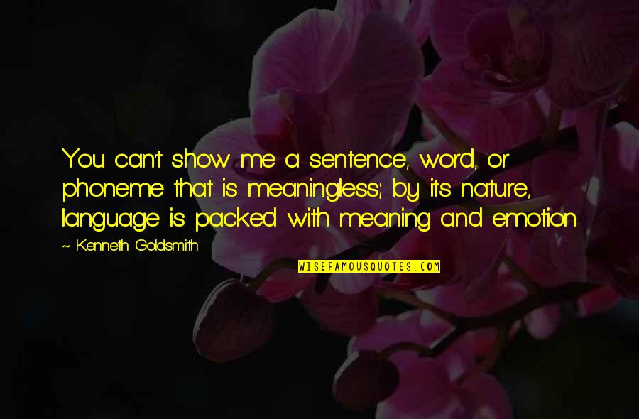 Emotion That Quotes By Kenneth Goldsmith: You can't show me a sentence, word, or