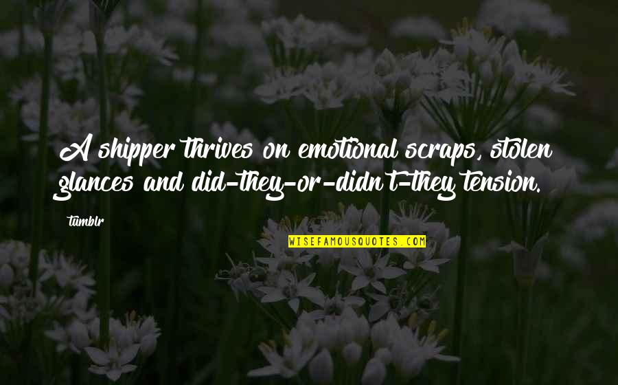 Emotional Tumblr Quotes By Tumblr: A shipper thrives on emotional scraps, stolen glances