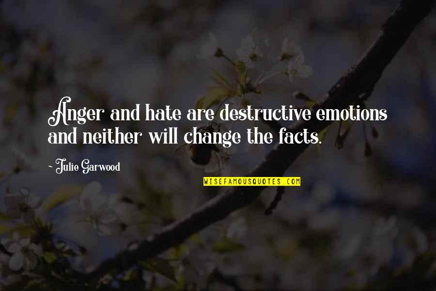 Emotions And Facts Quotes By Julie Garwood: Anger and hate are destructive emotions and neither