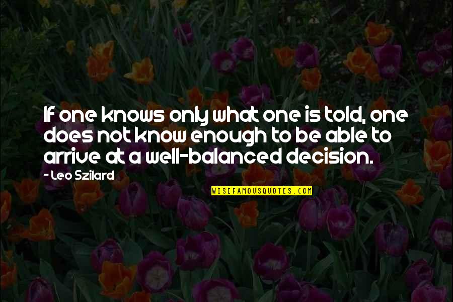 Empanadas Venezolanas Quotes By Leo Szilard: If one knows only what one is told,