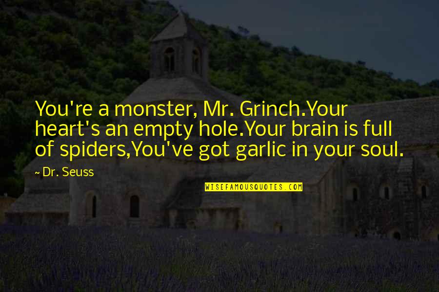 Empty Brain Quotes By Dr. Seuss: You're a monster, Mr. Grinch.Your heart's an empty