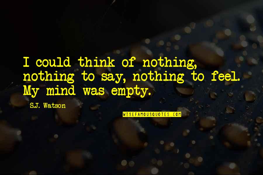 Empty Mind Quotes By S.J. Watson: I could think of nothing, nothing to say,