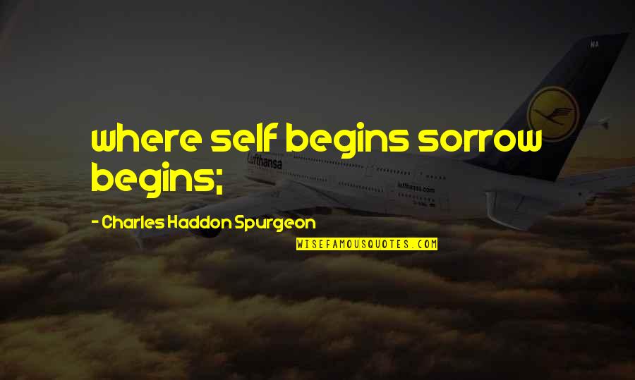 Emulous On Top Quotes By Charles Haddon Spurgeon: where self begins sorrow begins; Emulous On Top Quotes By Charles Haddon Spurgeon: where self begins sorrow begins;