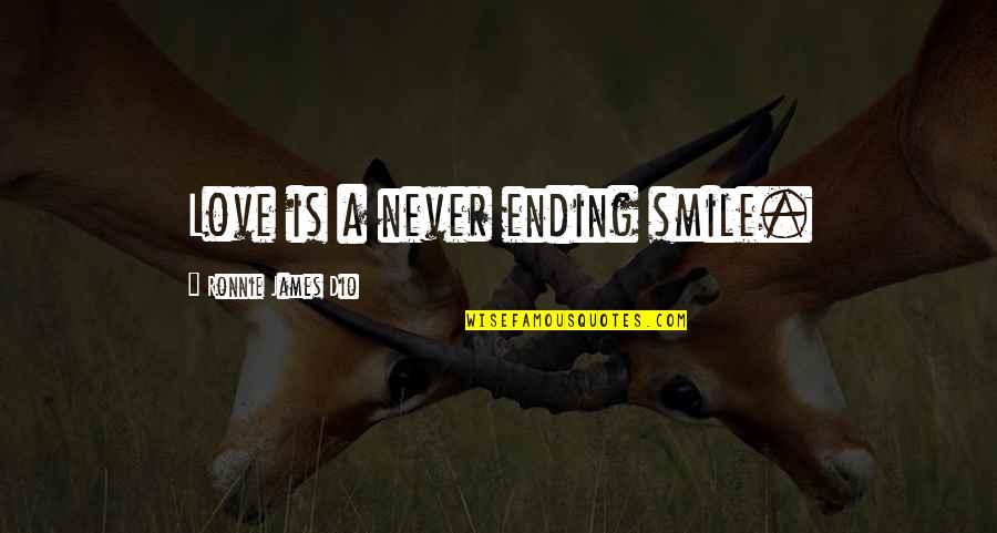 Ending Love Quotes By Ronnie James Dio: Love is a never ending smile.