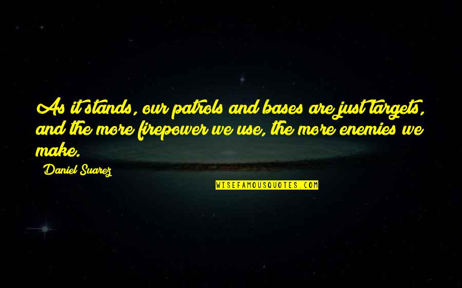 Enemies In War Quotes By Daniel Suarez: As it stands, our patrols and bases are