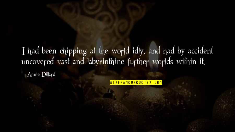Energizes Me Quotes By Annie Dillard: I had been chipping at the world idly, Energizes Me Quotes By Annie Dillard: I had been chipping at the world idly,