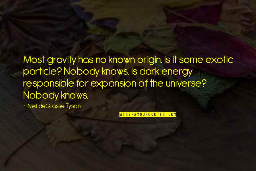 Energy And The Universe Quotes By Neil DeGrasse Tyson: Most gravity has no known origin. Is it