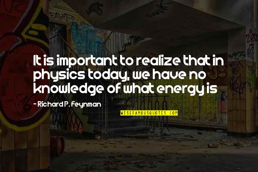 Energy In Physics Quotes By Richard P. Feynman: It is important to realize that in physics