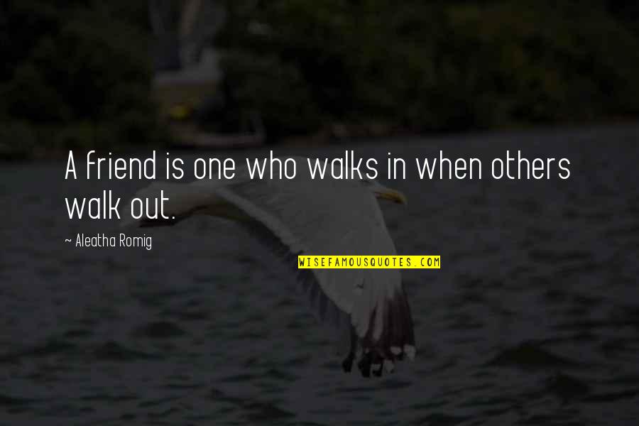 Enforces Thesaurus Quotes By Aleatha Romig: A friend is one who walks in when