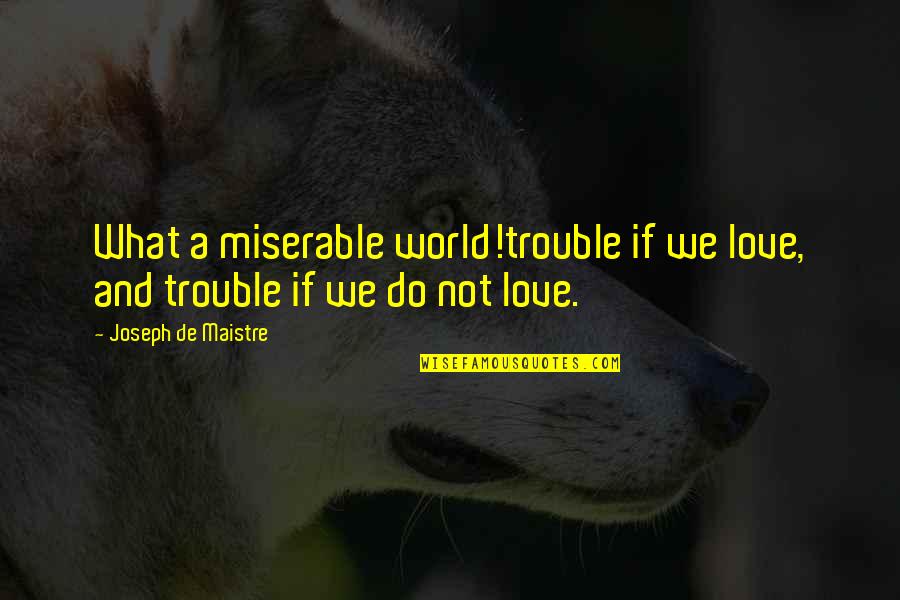 Engin Quotes By Joseph De Maistre: What a miserable world!trouble if we love, and