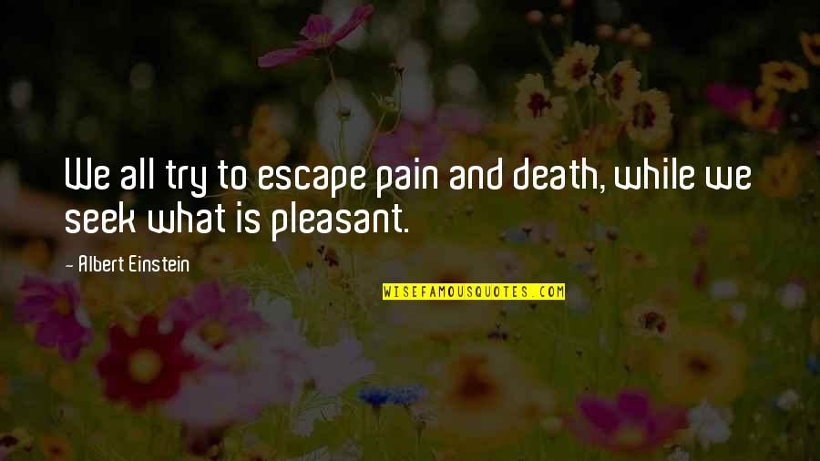 Enjoada Em Quotes By Albert Einstein: We all try to escape pain and death,