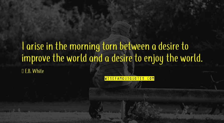 Enjoy The World Quotes By E.B. White: I arise in the morning torn between a Enjoy The World Quotes By E.B. White: I arise in the morning torn between a