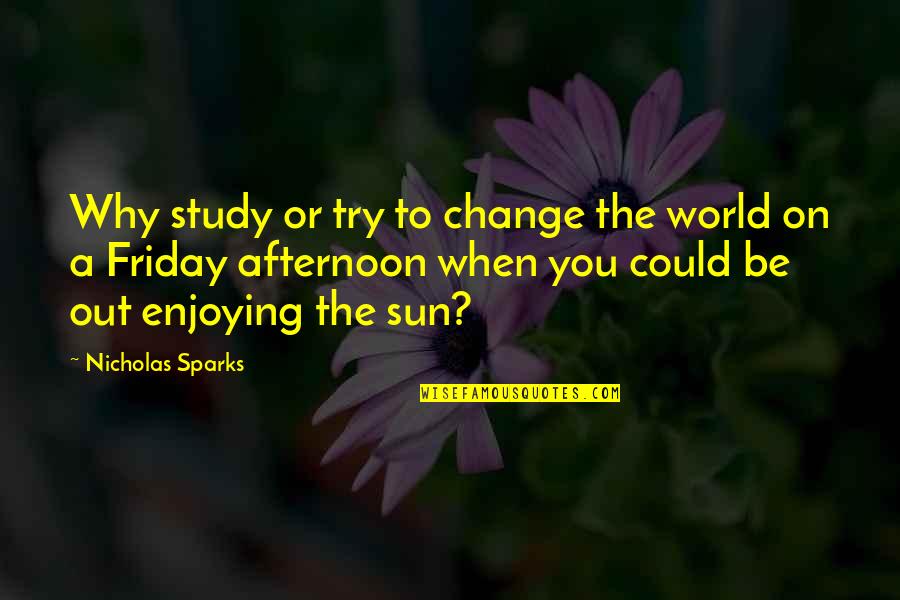 Enjoying The Sun Quotes By Nicholas Sparks: Why study or try to change the world