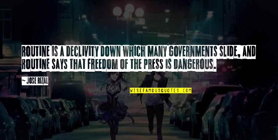 Enlightening Death Quotes By Jose Rizal: Routine is a declivity down which many governments Enlightening Death Quotes By Jose Rizal: Routine is a declivity down which many governments