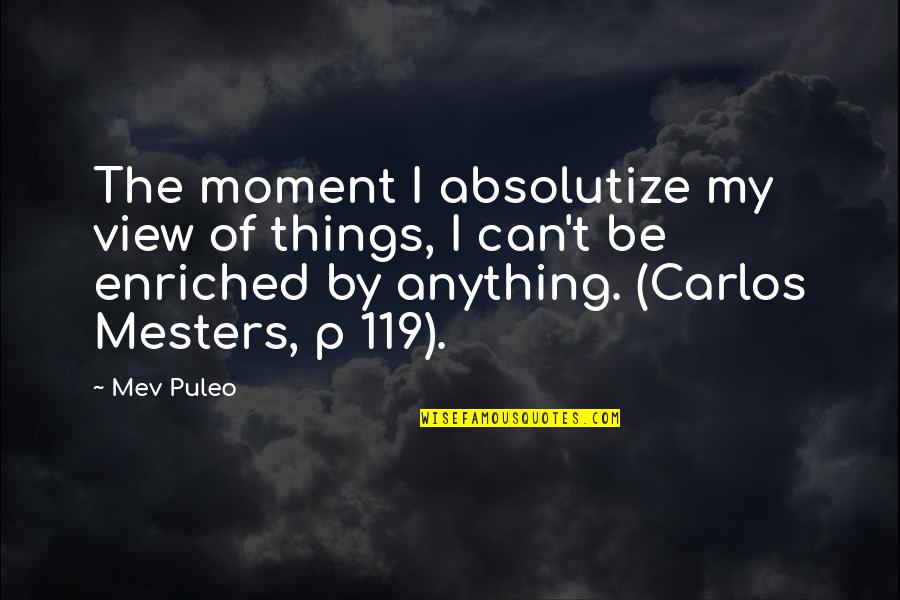 Enriched Quotes By Mev Puleo: The moment I absolutize my view of things,