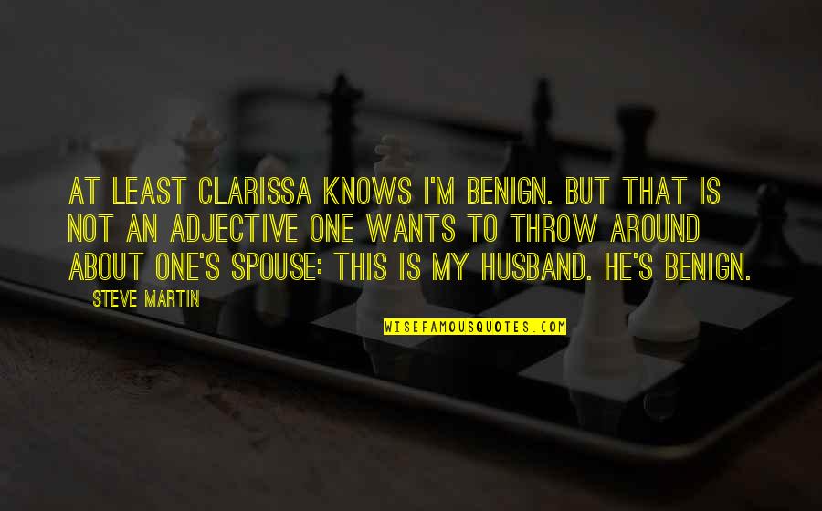 Entering Marriage Life Quotes By Steve Martin: At least Clarissa knows I'm benign. But that
