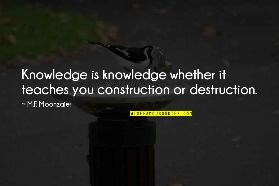 Entering New Year Quotes By M.F. Moonzajer: Knowledge is knowledge whether it teaches you construction