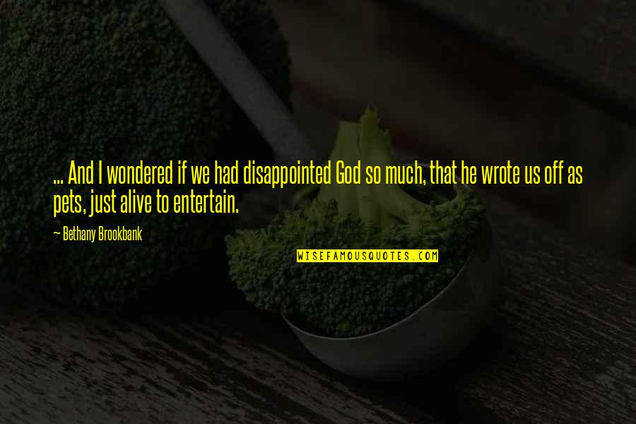 Entertain Quotes By Bethany Brookbank: ... And I wondered if we had disappointed