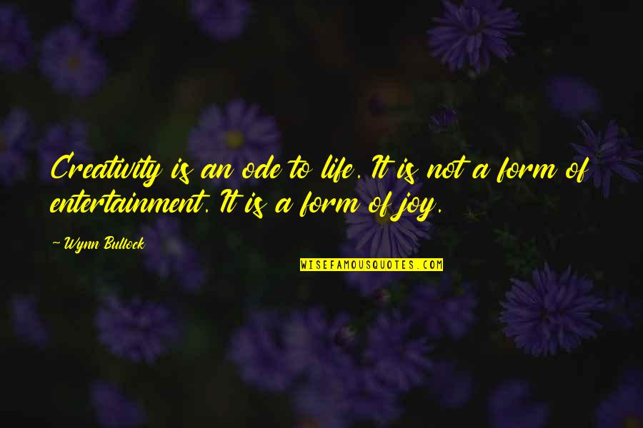 Entertainment And Life Quotes By Wynn Bullock: Creativity is an ode to life. It is