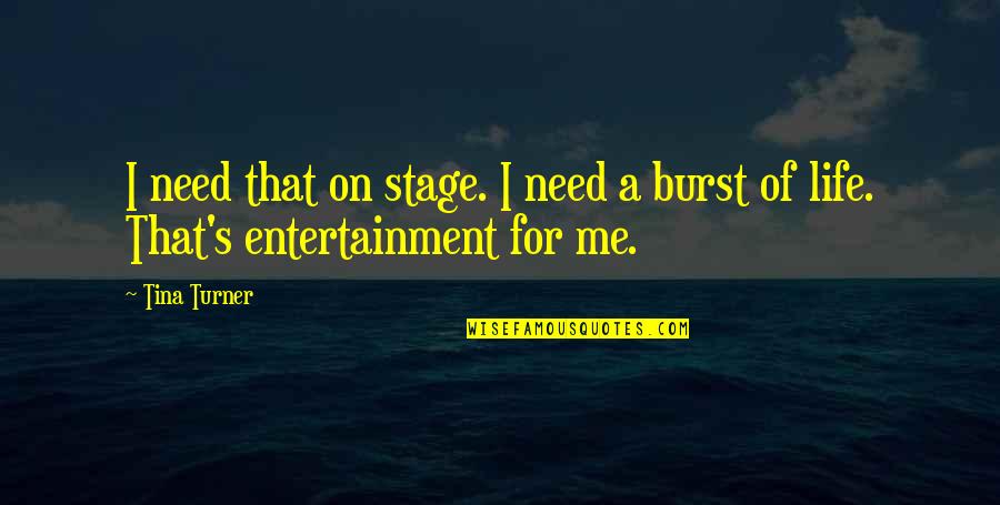 Entertainment Plus Quotes By Tina Turner: I need that on stage. I need a