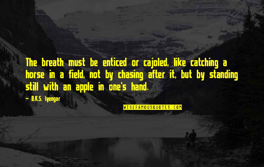 Enticed Quotes By B.K.S. Iyengar: The breath must be enticed or cajoled, like Enticed Quotes By B.K.S. Iyengar: The breath must be enticed or cajoled, like