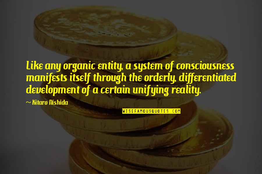 Entity's Quotes By Kitaro Nishida: Like any organic entity, a system of consciousness