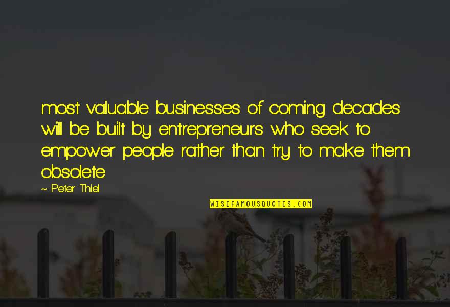 Entrepreneurs Quotes By Peter Thiel: most valuable businesses of coming decades will be