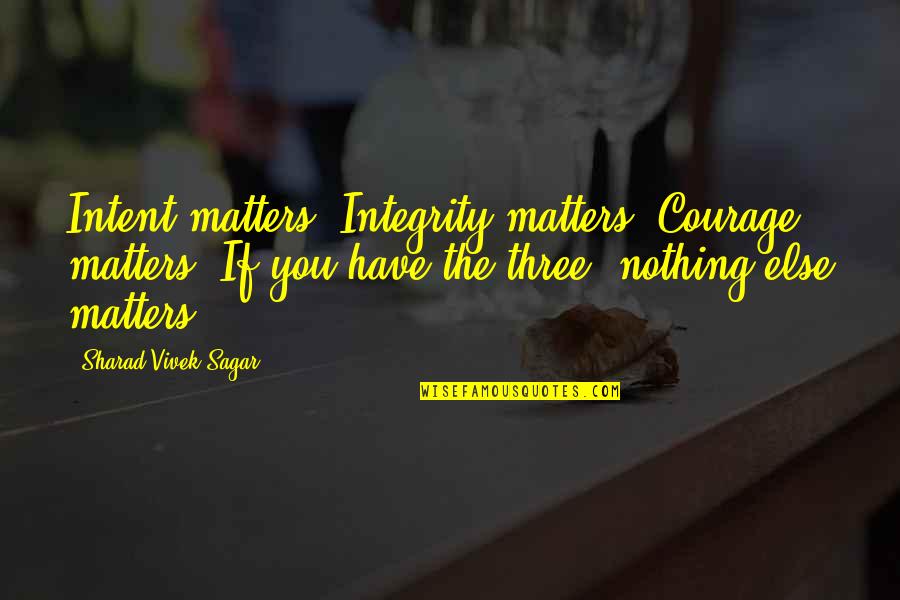 Entrepreneurship Inspirational Quotes By Sharad Vivek Sagar: Intent matters. Integrity matters. Courage matters. If you