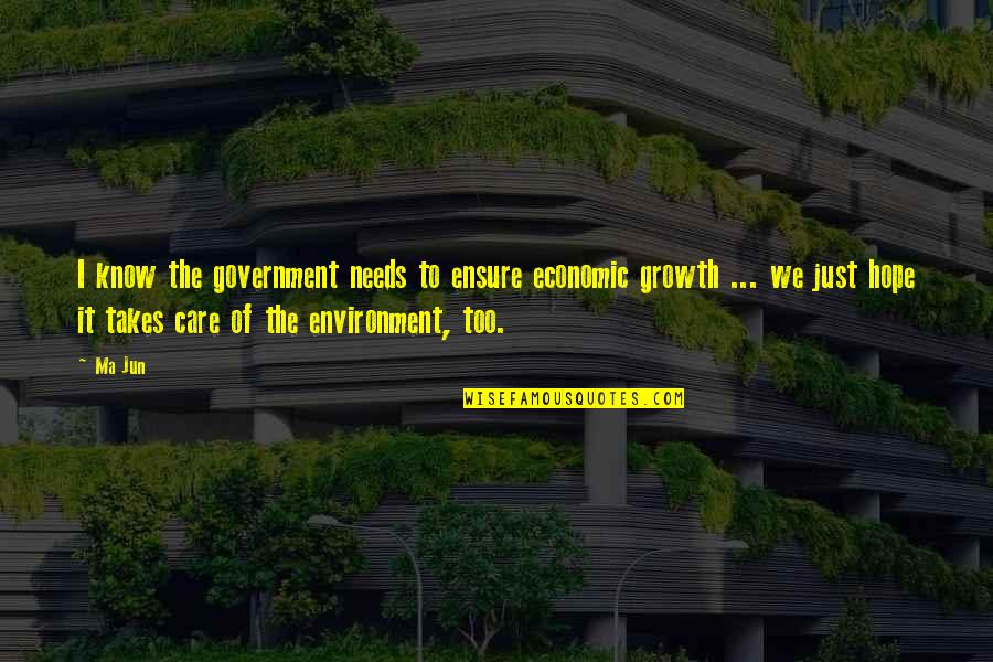Environment And Economic Growth Quotes By Ma Jun: I know the government needs to ensure economic