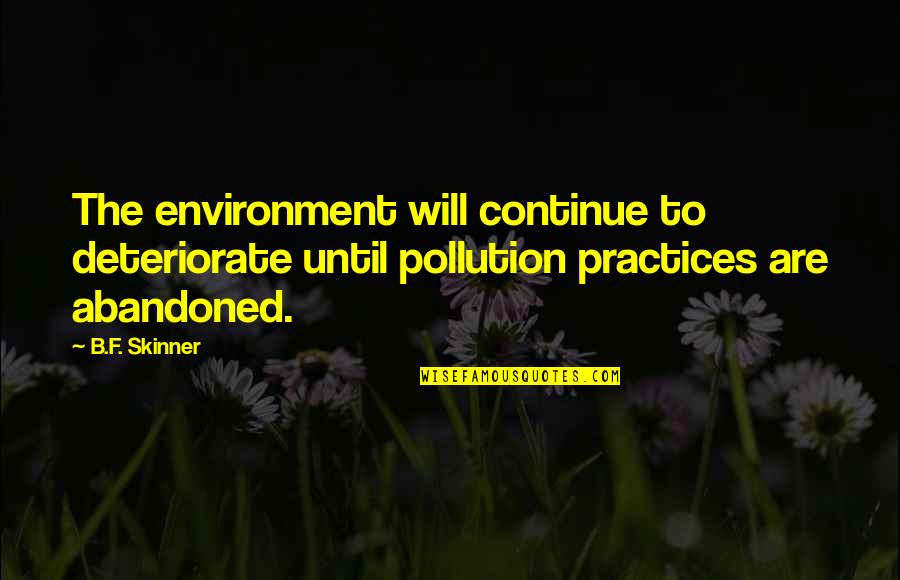 Environment Pollution Quotes By B.F. Skinner: The environment will continue to deteriorate until pollution