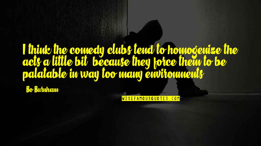 Environments Quotes By Bo Burnham: I think the comedy clubs tend to homogenize