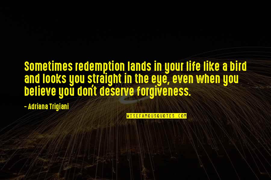Environmont Quotes By Adriana Trigiani: Sometimes redemption lands in your life like a Environmont Quotes By Adriana Trigiani: Sometimes redemption lands in your life like a