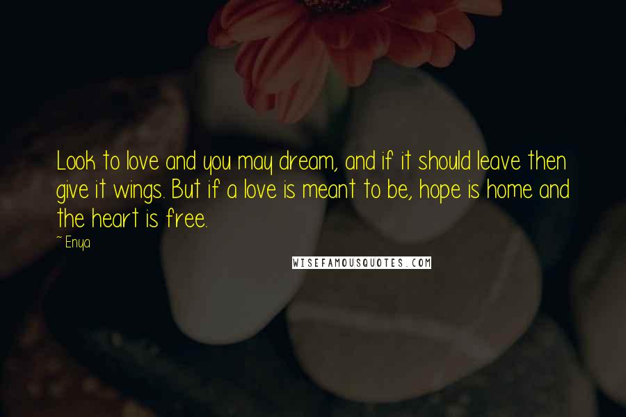 Enya quotes: Look to love and you may dream, and if it should leave then give it wings. But if a love is meant to be, hope is home and the heart