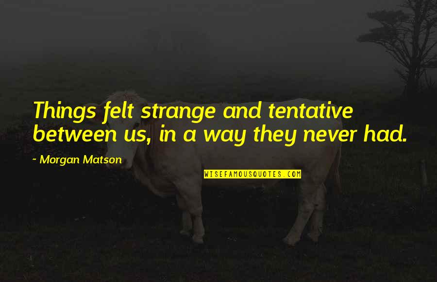 Eorl Quotes By Morgan Matson: Things felt strange and tentative between us, in