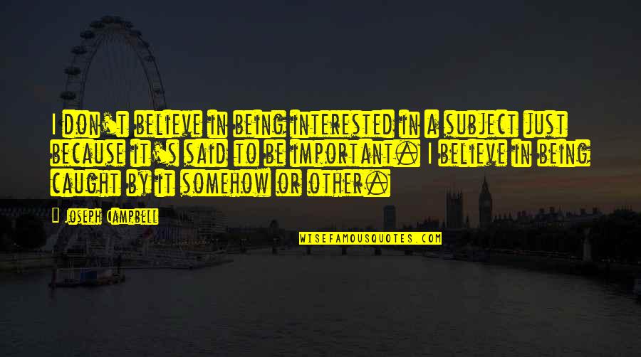 Eoryai Quotes By Joseph Campbell: I don't believe in being interested in a Eoryai Quotes By Joseph Campbell: I don't believe in being interested in a