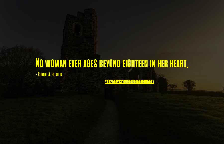 Epcot Ride Quotes By Robert A. Heinlein: No woman ever ages beyond eighteen in her