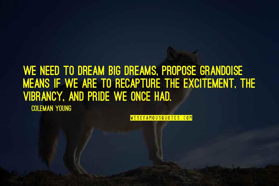 Epic Adventures Quotes By Coleman Young: We need to dream big dreams, propose grandoise