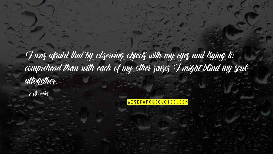 Epic Poems Quotes By Socrates: I was afraid that by observing objects with Epic Poems Quotes By Socrates: I was afraid that by observing objects with