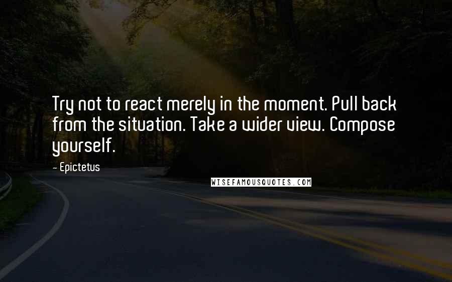 Epictetus quotes: Try not to react merely in the moment. Pull back from the situation. Take a wider view. Compose yourself. Epictetus quotes: Try not to react merely in the moment. Pull back from the situation. Take a wider view. Compose yourself.