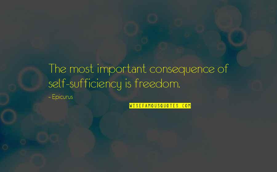 Epicurus's Quotes By Epicurus: The most important consequence of self-sufficiency is freedom.